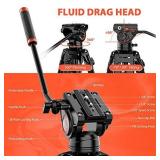 Video Tripod System, Geekoto 72 inches Heavy Duty Tripod, Professional Aluminum Twin Tube Tripod, K3 Fluid Head, Mid-Level Spreader, Max Loading 33 LB, 360 Degree Fluid Head for DSLR Camcorder Camera