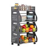 Nandae Fruit Vegetable Storage Basket, 4 Tier Metal Rolling Cart Organizer Rack Kitchen Storage Bins with Wheels for Kitchen, Pantry, Bedroom, Bathroom