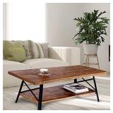 Olee Sleep 46" Cocktail Wood & Metal Legs Coffee Table, Rustic Brown