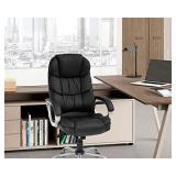 Office Chair Computer High Back Adjustable Ergonomic Desk Chair Executive PU Leather Swivel Task Chair with Armrests Lumbar Support (Black)