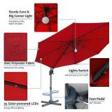 Blissun 10ft Offset Umbrella with 36 Solar LED Lights, Hanging Lighted Patio Umbrella with 360Â° Rotation, Outdoor Cantilever Umbrella, Outside Solar Umbrella for Garden, Backyard, Patio, Pool, Red 