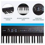 Alesis Recital 88 Key Digital Piano Keyboard with Semi Weighted Keys, 2x20W Speakers, 5 Voices, Split, Layer and Lesson Mode, FX and Piano Lessons RETAILS $229.99