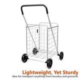 supenice Grocery Utility Shopping Cart - Deluxe Utility Cart with Oversized Basket and Tool Free Installation Light Weight Folding Cart with Wide Cushion Handle Bar for Laundry Book Luggage Travel