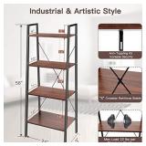 Industrial Ladder Shelf, 4-Tier Bookshelf, Free Standing Bookcase Storage Rack Shelves Plant Flower Stand with Wood Look for Living Room, Bedroom, Kitchen, Bathroom, Home Office, Balcony by Pipishell