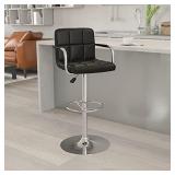 Flash Furniture CH-102029-BK-GG Contemporary Black Quilted Vinyl Adjustable Height Barstool with Arms and Chrome Base, 1 Pack