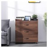 Vonanda Drawer Dresser, Mobile Chest of Drawers, Small Dresser with 3 Storage Boxes and 4 Movable Wheels, Drawers Organizer Storage with Top Guardrail for Bedroom/Living Room/Hallway/Closet, Walnut