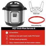 Instant Pot Duo Plus 6 Quart 9-in-1 Electric Pressure Cooker, Slow Cooker, Rice Cooker, Steamer, SautÃ©, Yogurt Maker, Warmer & Sterilizer, 15 One-Touch Programs,Stainless Steel/Black