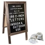 Large Wooden A-Frame Sign 36x20 Felt Letter Board with Changeable Letters & Enclosure. Freestanding Rustic Vintage Message Felt Board. Double Sided Display. Standing Sidewalk Sign.
