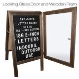 Large Wooden A-Frame Sign 36x20 Felt Letter Board with Changeable Letters & Enclosure. Freestanding Rustic Vintage Message Felt Board. Double Sided Display. Standing Sidewalk Sign.