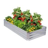 Raised Garden Bed for Vegetables,Galvanized Garden Planter Box Lawn Green for Flowers, Herbs, Fruits, Outdoor Patio Frame 6Ã3Ã1 ft,Silvery
