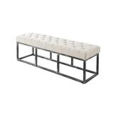 24KF Upholstered Tufted Long Bench with Metal Frame Leg, Linen Bench Ottoman with Padded Seat-Ivory