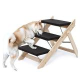 YATA Wood Foldable Pet Stairs Steps Dog Cat Ladder for SUV Sofa Beds Cars Portable - Black Cloth