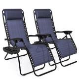Best Choice Products Set of 2 Adjustable Zero Gravity Lounge Chair Recliners for Patio, Pool w/ Cup Holders - Blue RETAILS $129.99