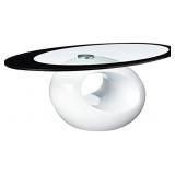 Fab Glass and Mirror CTW-FAB3000 High Gloss Coffee Oval Tempered Glass Top End Side Table, White