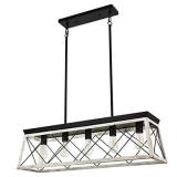 Luupyia Farmhouse Rectangular Chandelier Rustic, 5-Lights Kitchen Island Lighting, Linear Island Light Fixture Farmhouse Pendant Lighting Fixtures for Dining Room Pool Table Beige RETAIL$200