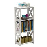 Rerii Bookcase, 3 Tier Small Bookshelf Kids Open Shelves, Standing Book Storage Case Shelf Display Rack Table for Bathroom Living Room Bedroom Office, White