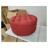 Porch & Den Leaf Red Tufted Round Cocktail Storage Ottoman- Retail:$175.26