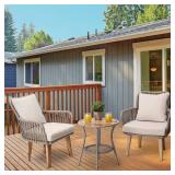 Peaktop - 3-Piece Wicker Bistro Set - Light Brown- Retail:$407.99