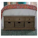 The Gray Barn Old Stone Bench with Woven Baskets- Sahara - Retail:$278.49