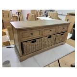 The Gray Barn Old Stone Bench with Woven Baskets- Sahara - Retail:$278.49