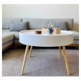 Zoe Mid-Century Modern Round Coffee Table with Storage - White - 29.53" Diameter