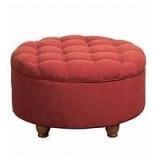 Porch & Den Leaf Red Tufted Round Cocktail Storage Ottoman- Retail:$175.26