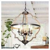 Antique Distressed Wood 4-Light Candle Style Hall Foyer Chandelier- Retail:$302.49