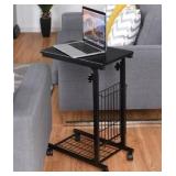 Porch & Den Mitchum Black Steel Rolling Adjustable C-shaped End Table