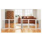 PAWLAND 144-inch Extra Wide 30-inches Tall Dog gate with Door Walk Through, Freestanding Pet Pen, Support Feet Included- Retail:$141.99