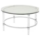 Christopher Knight Home Elowen Modern Round Tempered Glass Coffee Table with Acrylic and Iron Accents, Clear