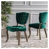 Christopher Knight Home Bates Tufted Velvet Fabric Dining Chair Dark Green