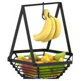 Apsan Fruit Baskets with Banana Tree Hanger Fruit Bowl with Banana Stand , Wire Fruit Baskets for Kitchen Counter or Tabletop with Banana Hook, Black