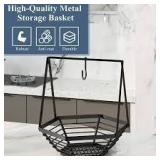 Apsan Fruit Baskets with Banana Tree Hanger Fruit Bowl with Banana Stand , Wire Fruit Baskets for Kitchen Counter or Tabletop with Banana Hook, Black