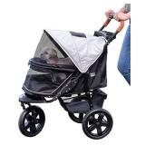 Pet Gear No-Zip Jogger Pet Stroller for Cats/Dogs, Zipperless Entry, Airless Tires, Easy One-Hand Fold, Cup Holder + Storage Basket, Summit Grey