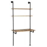 ZIOTHUM Wall Mount Desk, Ladder Desk, Shelf Desk, Industrial Desk, Wall Table, Computer Laptop Desk with Shelves, Industrial Bookcase Desk Wall Mount Floating Pipe Table with Storage (36x20x81)