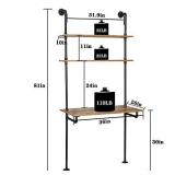 ZIOTHUM Wall Mount Desk, Ladder Desk, Shelf Desk, Industrial Desk, Wall Table, Computer Laptop Desk with Shelves, Industrial Bookcase Desk Wall Mount Floating Pipe Table with Storage (36x20x81)
