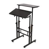SIDUCAL Mobile Stand Up Desk, Adjustable Laptop Desk with Wheels Home Office Workstation, Rolling Desk Laptop Cart for Standing or Sitting, Black