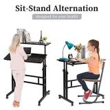 SIDUCAL Mobile Stand Up Desk, Adjustable Laptop Desk with Wheels Home Office Workstation, Rolling Desk Laptop Cart for Standing or Sitting, Black