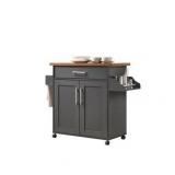 Hodedah Imports Kitchen Island with Spice Rack and Towel Holder