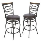 KATDANS Bar Stools Set of 2-Swivel Bar Stools - 24" to 30" Seat Height Counter Stools - Leather Padded Seat - Retro Steel Finish, KS903P