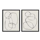 Kate and Laurel Sylvie Modern Circles and Going in Circles Framed Linen Textured Canvas Wall Art by Teju Reval, 2 Piece 18x24 Minimalist Abstract Black