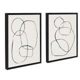 Kate and Laurel Sylvie Modern Circles and Going in Circles Framed Linen Textured Canvas Wall Art by Teju Reval, 2 Piece 18x24 Minimalist Abstract Black