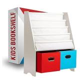 Kids Bookshelf with 2 Extra Large Cube Toy Organizers & 4 Sling Shelves Space-Saving Book Rack for Kids Bedroom Decor The Perfect Toy and Book Storage for Toddlers, Boys & Girls