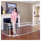 Toddleroo by North States 3 in 1 Metal Superyard: 144" long extra wide baby gate, barrier or play yard, Hardware or freestanding, 6 panels, 10 sq.ft. enclosure (30" tall, Taupe)