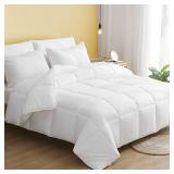 DWR 100% Cotton Lightweight Down Alternative Comforter - Ultra-Soft Skin-Friendly Cloud Breathable Cooling Eucalyptus Microfiber Comforter Duvet for Warm Sleeper (King, White)