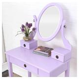 Roundhill Furniture Moniys Wood Moniya Makeup Vanity Table and Stool Set, Purple