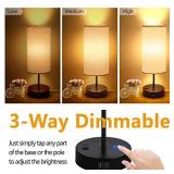 Set of 2 Touch Control Bedside Table Lamp, 3-Way Dimmable Nightstand Lamps with 2 USB Charging Ports&1 AC Outlet, ST64 E26 LED Bulbs Included, Grey Fabric Cylinder Shade Ideal for Bedroom Living Room
