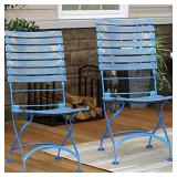 Sunnydaze Cafe Couleur European Chestnut Wooden Folding Bistro Chair - Portable, Compact Side Chair - Indoor or Outdoor Use - Patio, Deck, Balcony, Camping and Spare Seating - Blue