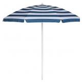 a Picnic Time brand 822-00-334-000-0 5.5 Ft. Portable Beach Umbrella Outdoor Furniture, Blue & White Stripe a Picnic Time brand 822-00-334-000-0 5.5 Ft. Portable Beach Umbrella Outdoor Furniture, Blue & White Stripe