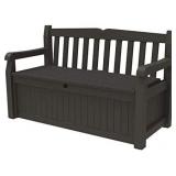 Keter Solana 70 Gallon Storage Bench Deck Box for Patio Furniture, Front Porch Decor and Outdoor Seating Perfect to Store Garden Tools and Pool Toys, Brown Keter Solana 70 Gallon Storage Bench Deck Box for Patio Furniture, Front Porch Decor and Outdoor Seating Perfect to Store Garden Tools and Pool Toys, Brown